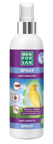 MENFORSAN, Spray Anti-Insectos con Margosa, Geraniol y Lavandino para Aves, Protege a tu pájaro de Cualquier Insecto, 250 ml