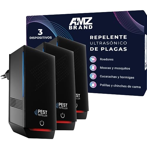 AMZ BRAND Repelente Ultrasónico de Plagas - Paquete de 3, Repelente contra Ratones, 3 Modos, Dispositivo Antiplagas de Gran Alcance, contra Ratones, Ratas, Mosquitos, Cucarachas, Polillas, Hormigas
