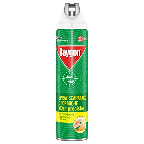 Baygon Spray con pajita extra precisión, eficaz contra cucarachas y hormigas, protección continua hasta 4 semanas, 1 paquete de 400 ml