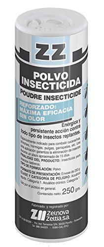 ZZ Polvo Insecticida | Autorizado su Uso Doméstico |Eficaz Contra Todo Tipo Insectos Cucarachas, Chinches, Hormigas, Pulgas| Sistema de Aplicación en Talquera| Contenido 250 gr