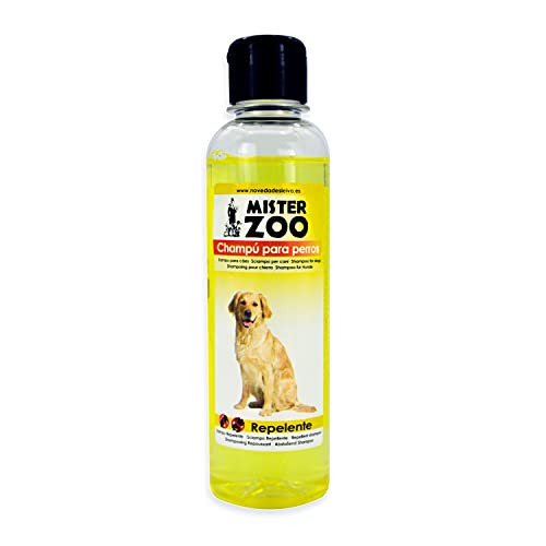 MISTER ZOO – Champú antiparásitos para Perros con Aroma de Citronella, Champú Anti pulgas para Mascotas, antiparasitarios Perros, Protector de plagas, Repelente de Insectos para Perros (250 ml)