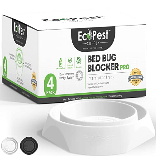 Interceptores de Chinches – Paquete de 4 | Bed Bug Blocker (Pro) Trampas Interceptoras (Blanco) | Trampa de Insectos, Monitor y Detector para Las Patas de la Cama