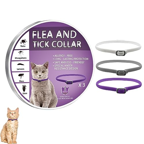 Collar antipulgas y garrapatas para Gatos, Collar antiparasitario Protección para 8 Meses, Talla única, Ajustable e Impermeable, 3PCS