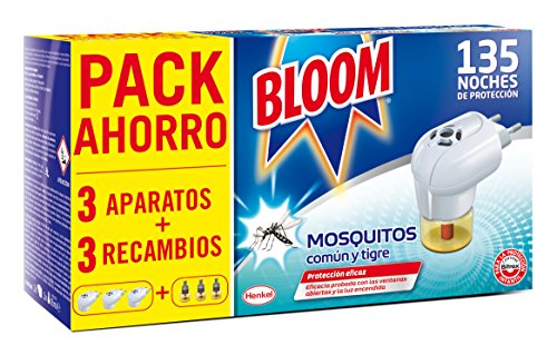 Bloom Insecticida Doble Eficacia Electrico Líquido para mosquitos común y tigre - 3 Aparatos + 3 Recambios