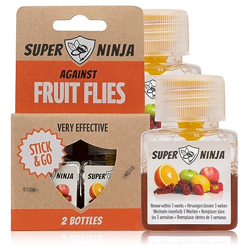 Super Ninja Trampa para Moscas de la Fruta - Pack de 2 atrapamoscas - Trampa ecológica para Moscas de la Fruta de Alta eficacia para Cocina e Interior - Atrapamoscas de la Fruta - hasta 3 semanas