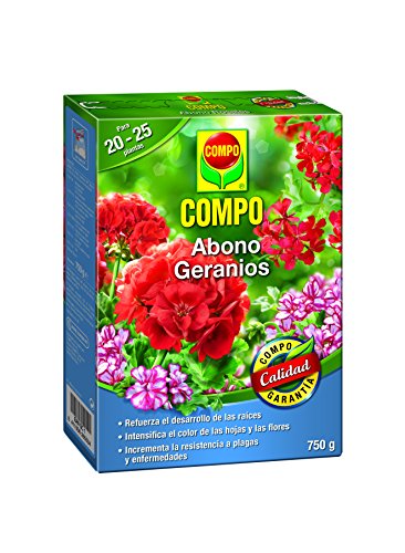 COMPO Abono para geranios, Apto también para otras plantas de flor, Envase estanco, Granulado, Para 20-25 plantas, 750 g, 2655302011