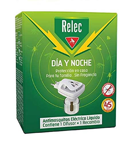 Relec Día y Noche - Difusor y Recambio Antimosquitos Eléctrico Líquido - 45 noches de protección - Sin fragancia - 35 ml