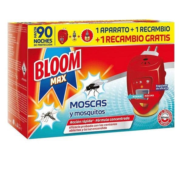 Bloom Max Insecticida Eléctrico Líquido, contra mosquitos común y tigre y moscas, 1 aparato + 2 recambios