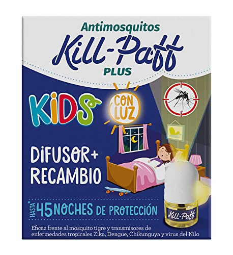 KILL-PAFF KIDS |Insecticida Eléctrico |Antimosquitos |Eficaz Contra Mosquito Tigre y Transmisores de Enfermedades Tropicales |Con Luz |Sin Olor|45 Noches de Protección |Contenido: 1 Dif + 1 Rec
